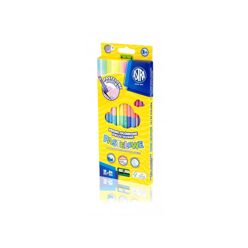 ASTRA Trojhranné pastelové obojstranné farbičky 12ks / 24farieb + strúhadlo, 312120003