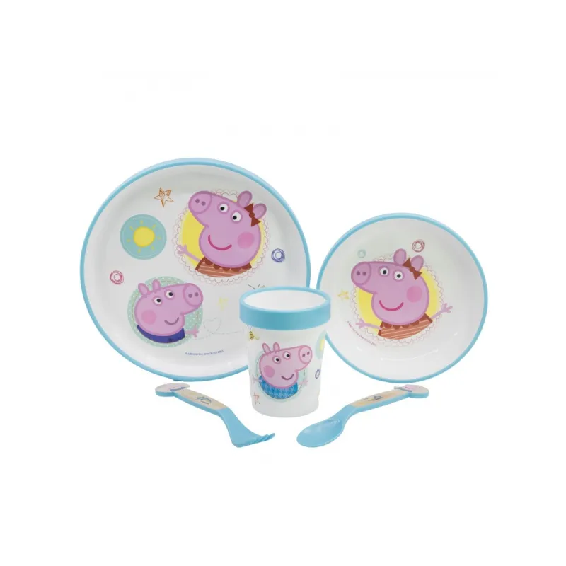 Detský plastový riad Peppa Pig (tanier, miska, pohár, príbor), 41205