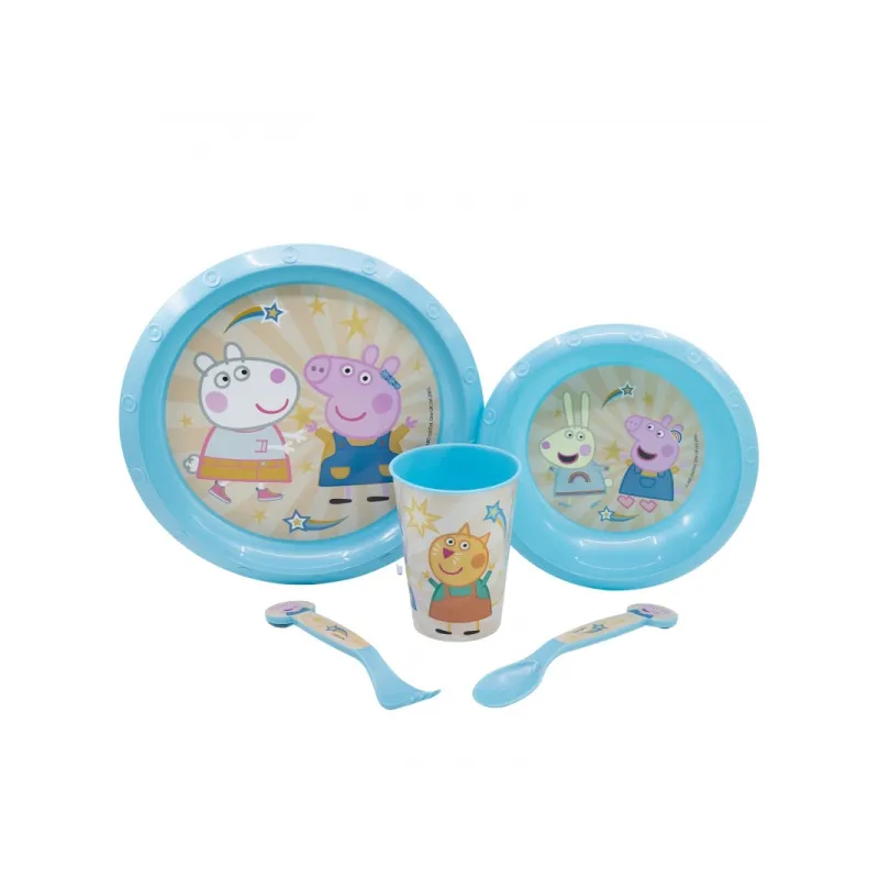 Detský plastový riad Peppa Pig (tanier, miska, pohár, príbor), 52815