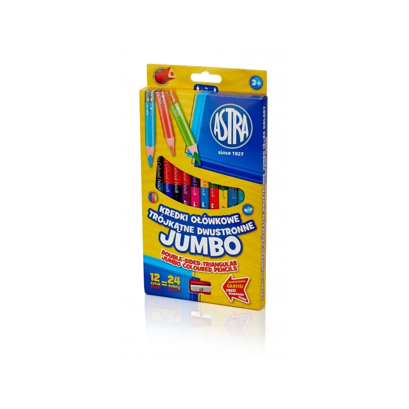 ASTRA Obojstranné trojhranné farbičky JUMBO 12ks/24farieb + strúhadlo, 312118001