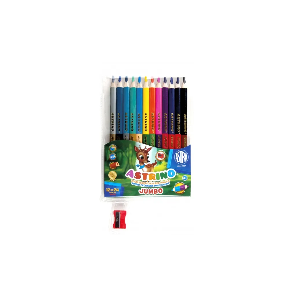 ASTRINO Školní trojhranné barvičky JUMBO 12ks/24barev + struhadlo, 312116003