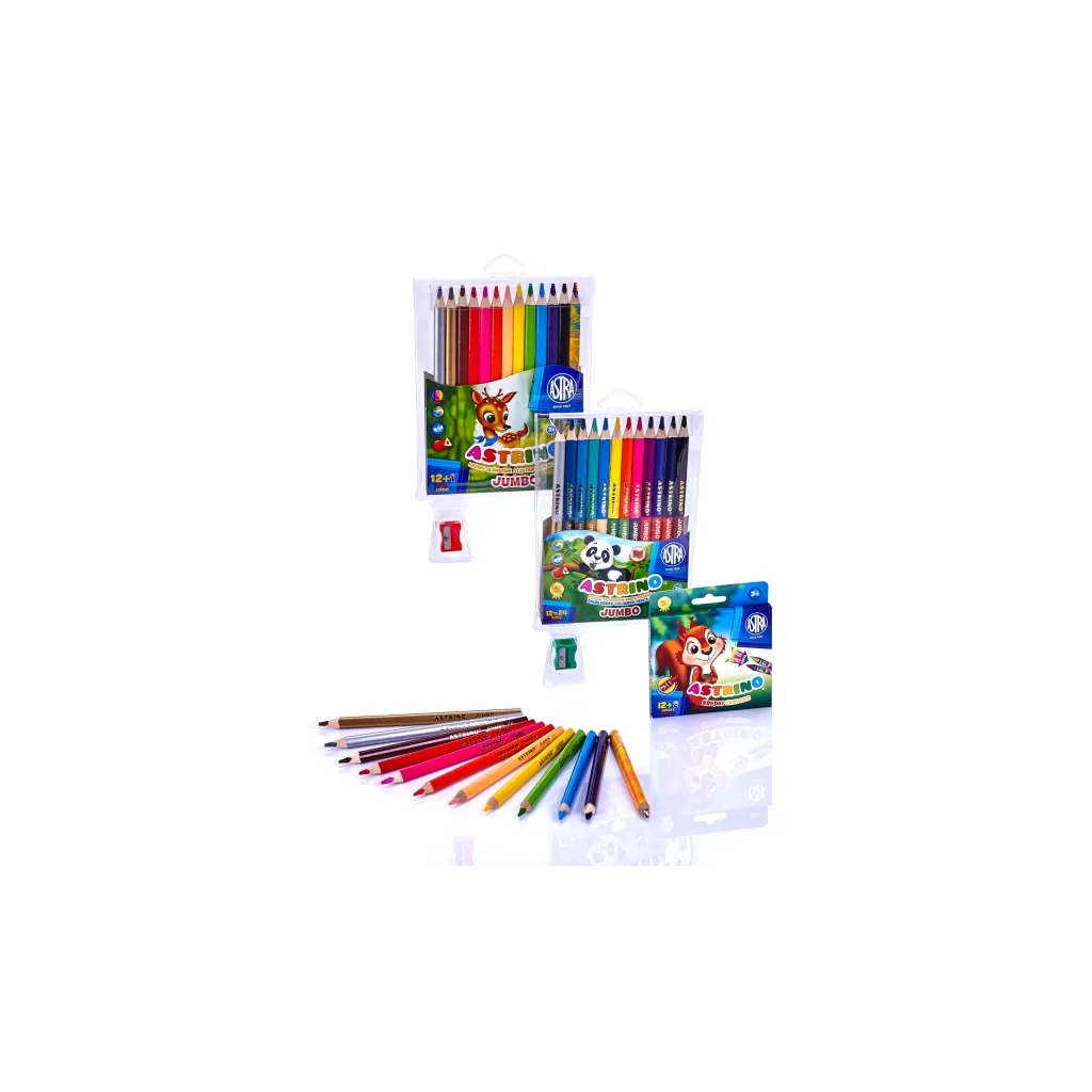 ASTRINO Školské trojhranné farbičky JUMBO 12ks/24farieb + strúhadlo, 312116003