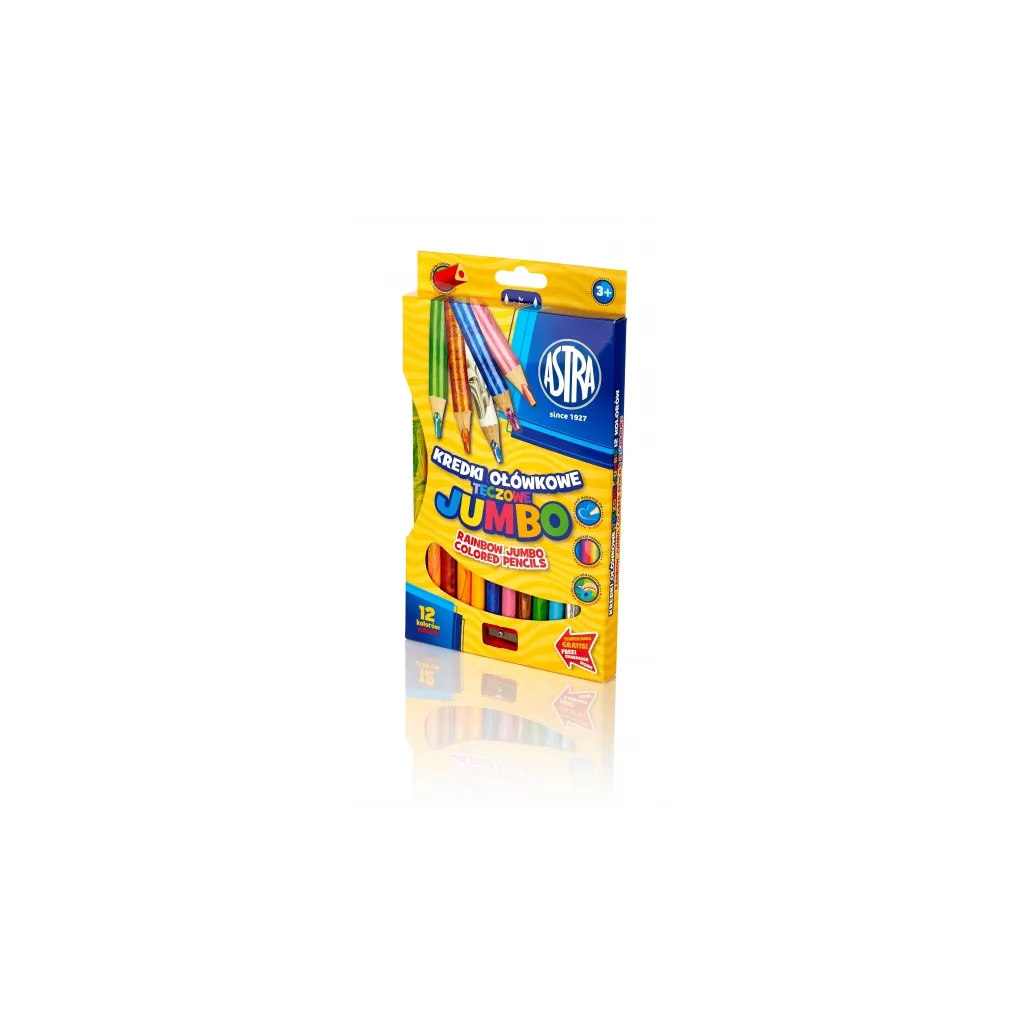 Jumbo dúhové farbičky Astra 12 farieb – trojhranné, pre deti + strúhadlo