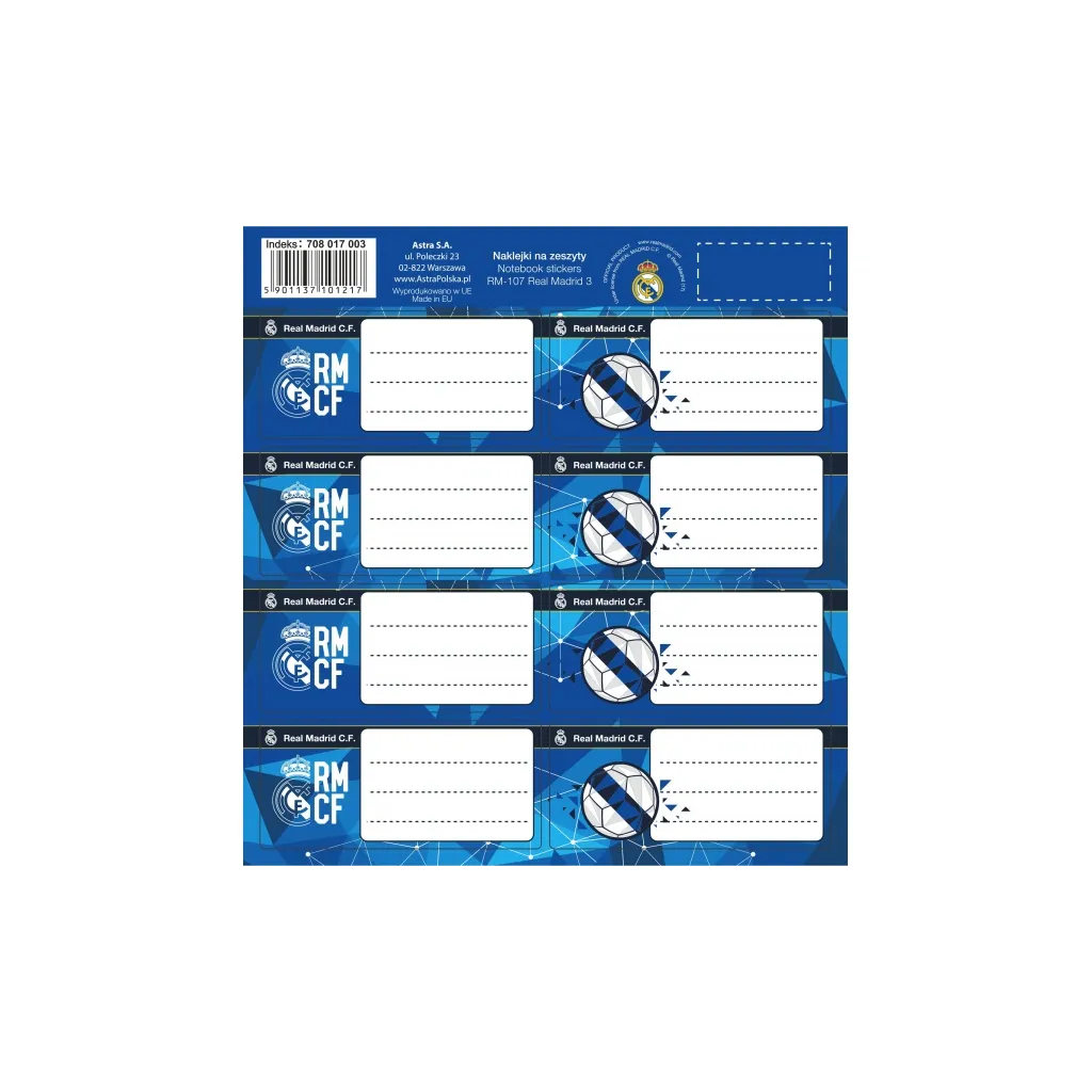 Samolepiace štítky na zošity Real Madrid 8ks, RM-107, 708017003