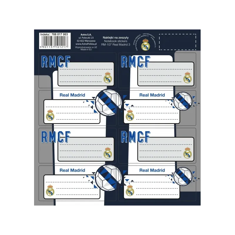 Samolepiace štítky na zošity 8ks REAL MADRID, RM-107, 708017003