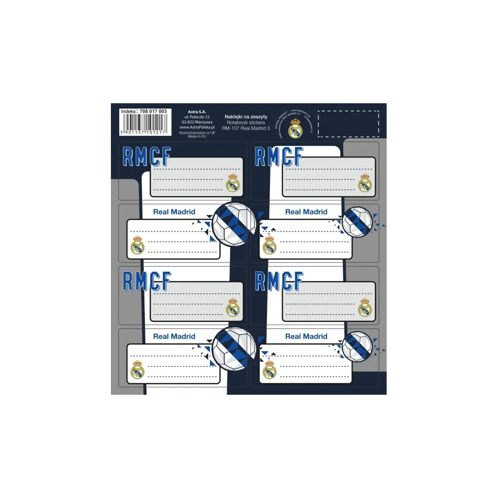 Samolepiace štítky na zošity Real Madrid 8ks, RM-107, 708017003