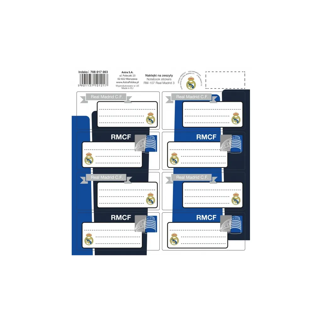 Samolepiace štítky na zošity Real Madrid 8ks, RM-107, 708017003