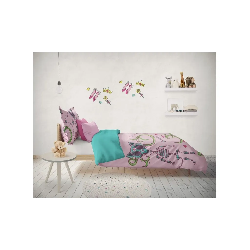 CARBOTEX Oboustranné bavlněné povlečení CATS SKELETON, 140/200+70/80