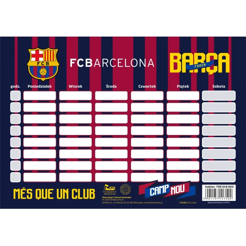 Rozvrh hodin / Timetable FC BARCELONA, FC-202, 708018003