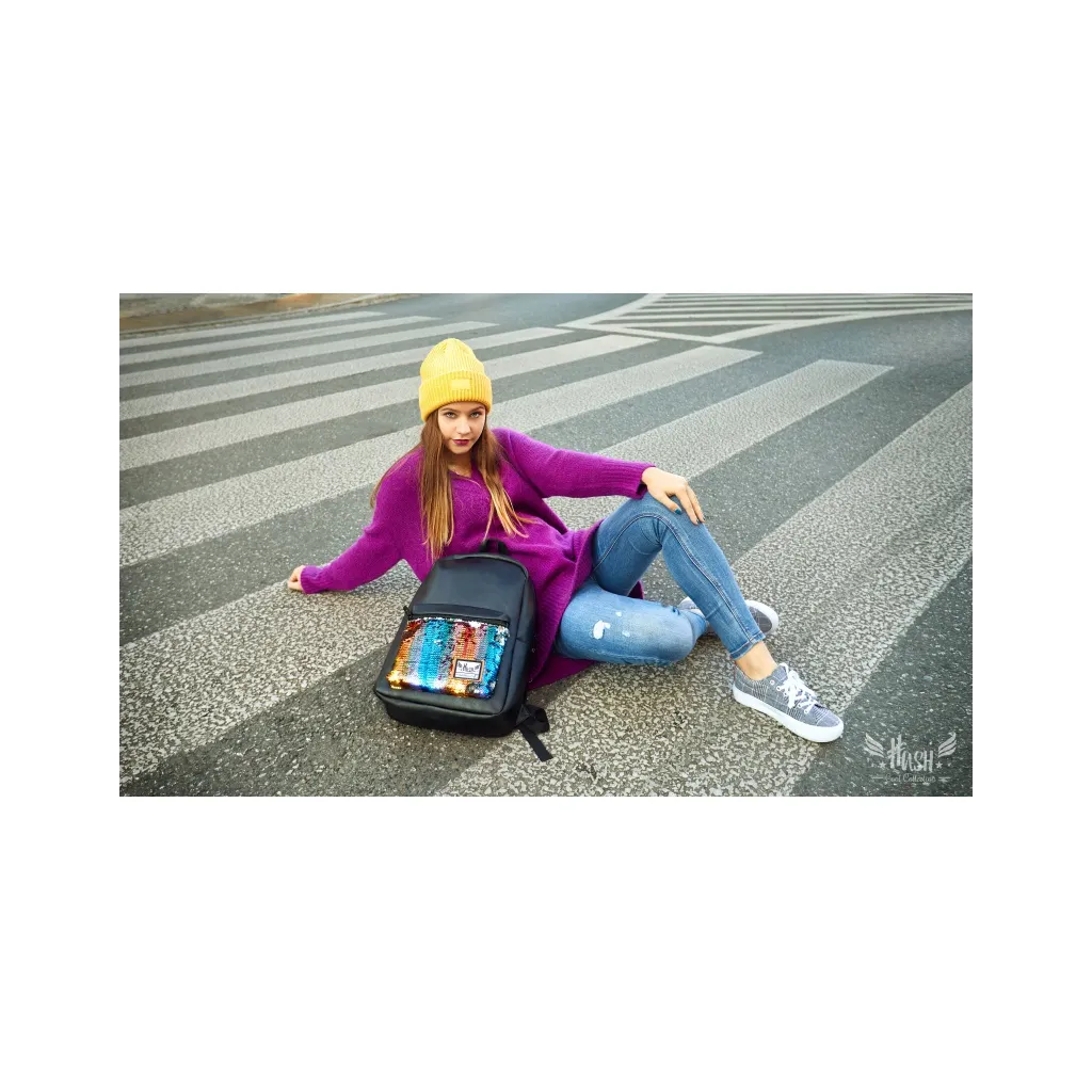 Štýlový koženkový batoh HASH, Gold Sequins, HS-138, 502019091