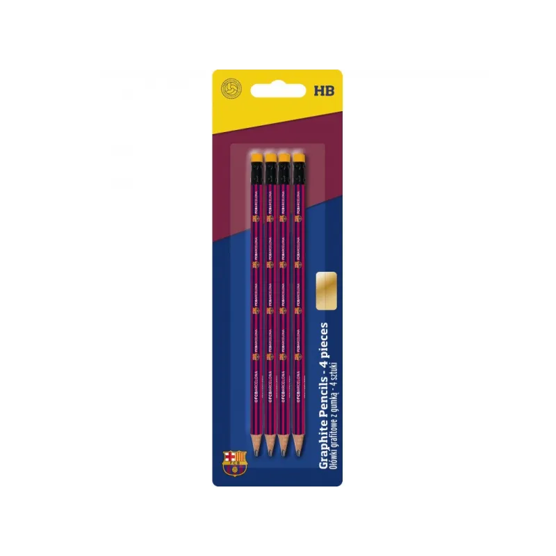 4ks obyčajná ceruzka HB s gumou FC BARCELONA, blister, 206018002