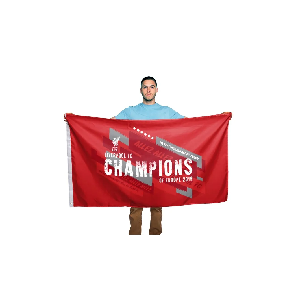 Klubová vlajka 152/91cm FC LIVERPOOL Champions of Europe 2019
