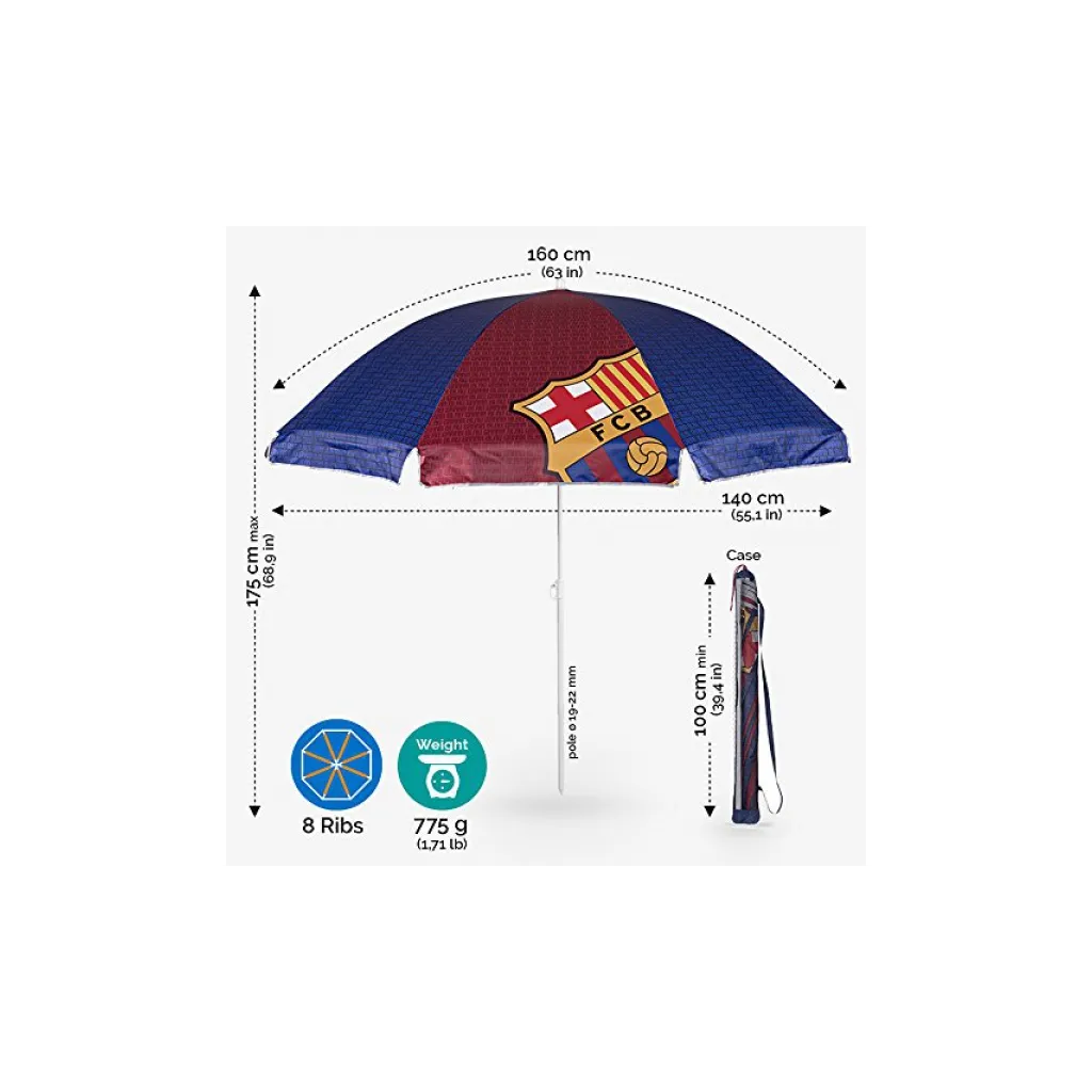 PERLETTI Detský plážový slnečník s UV ochranou FC BARCELONA
