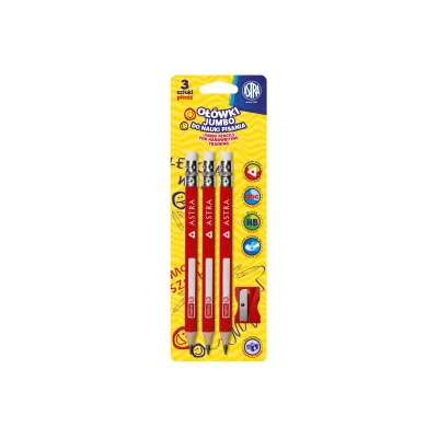 ASTRA, Tužka na nácvik psaní JUMBO 3ks + struhadlo, blistr, 206119005 ASTRA, Tužka na nácvik psaní JUMBO 3ks + struhadlo, blistr, 206119005