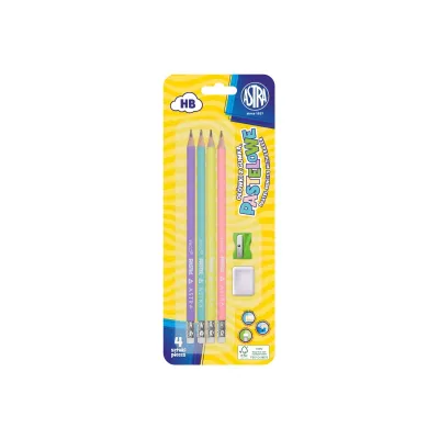 Obyčajná HB ceruzka s merítkom a gumou Astra Pastel, strúhadlo+guma, blister, 206120007