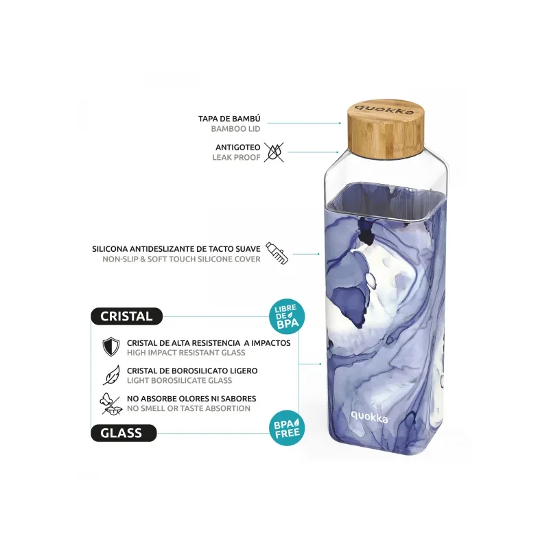 QUOKKA Storm, Skleněná láhev se silikonovým povrchem LIQUID, 700ml, 40021