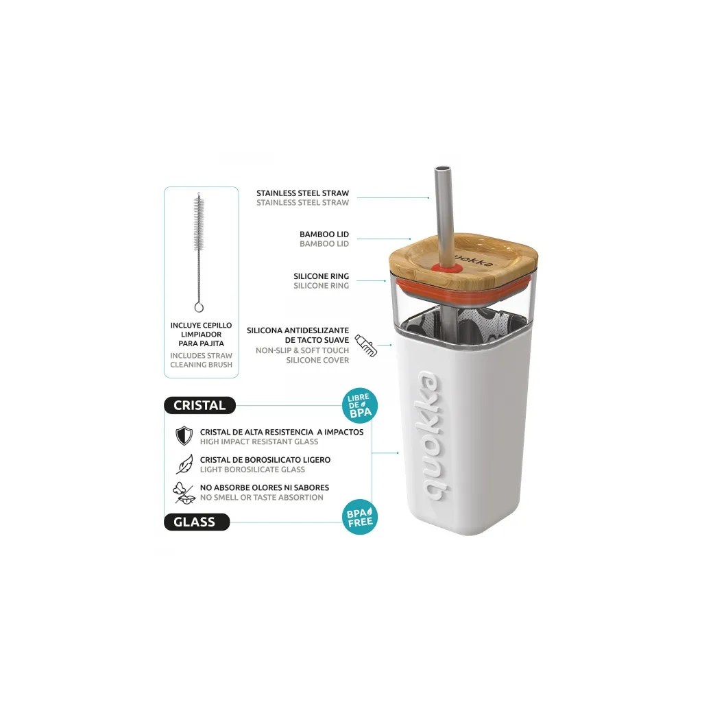 Quokka Cube, Sklenený pohár so silikónovým povrchom Graffiti, 540ml, 40053