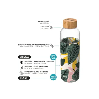 Quokka Flow, Skleněná láhev se silikonovým povrchem AUTUMN LEAVES, 660ml, 40001 Quokka Flow, Skleněná láhev se silikonovým povrchem AUTUMN LEAVES, 660ml, 40001