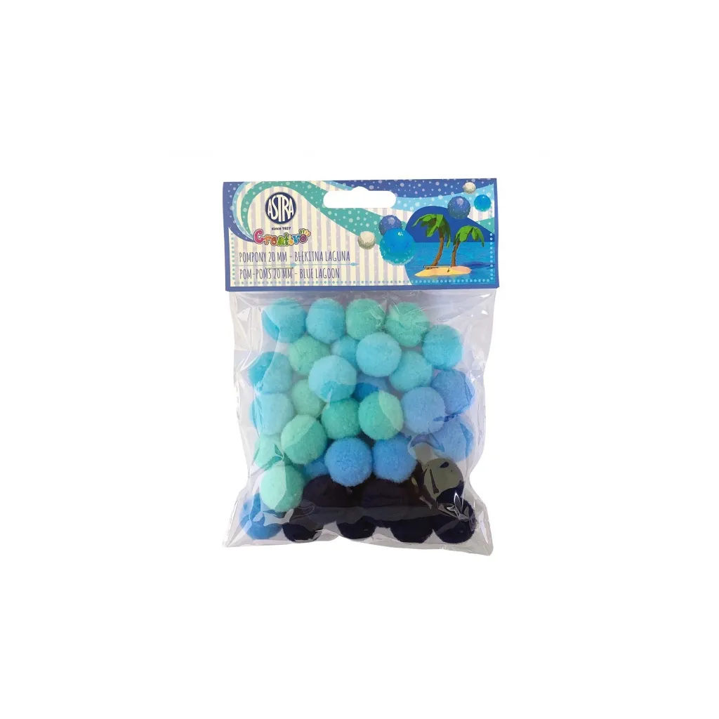 CREATIVO Plyšové POMPOM kuličky BLUE LAGOON, 20mm, 335121020