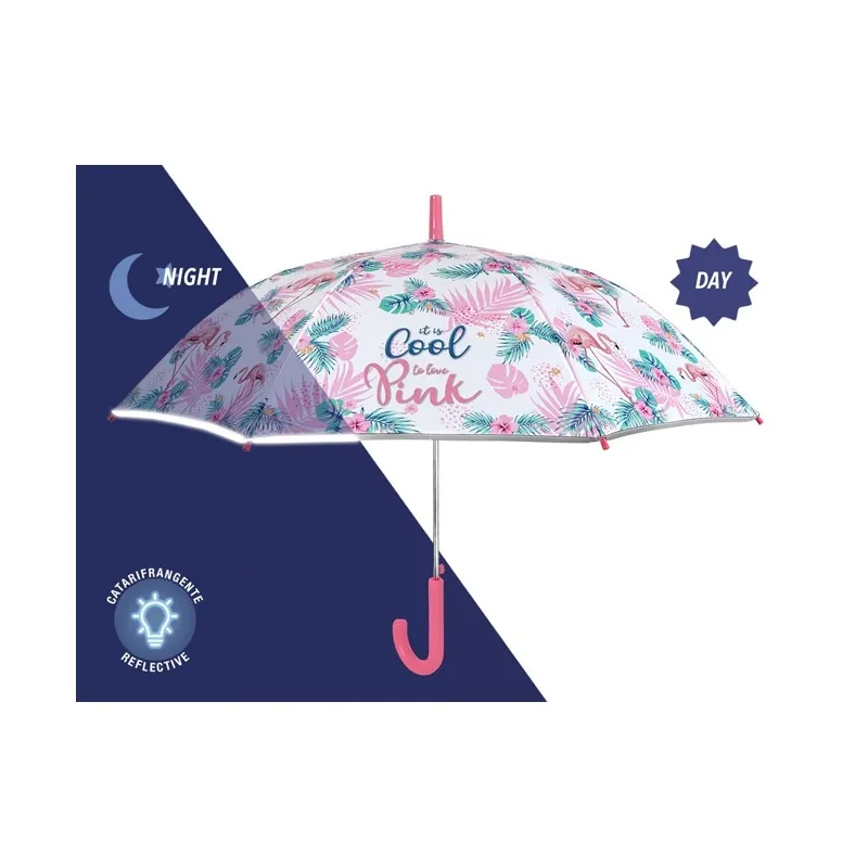 PERLETTI® Dětský reflexní automatický deštník COOL KIDS Plameňáci, 15575