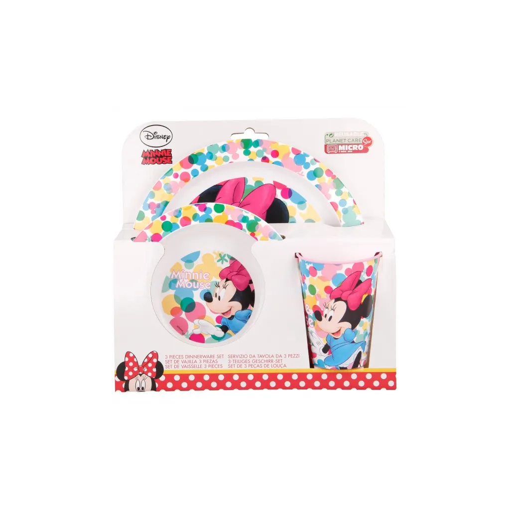 Detský plastový riad MINNIE MOUSE tanier, miska, pohár, MICRO, 51149
