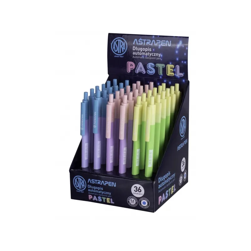 ASTRA PASTEL, Guľôčkové pero 0,6mm, modré, stojan, mix farieb, 201121001