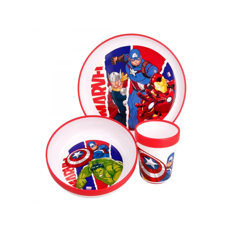 Detský plastový riad Avengers Premium (tanier, miska, pohár), 57781 Detský plastový riad Avengers Premium (tanier, miska, pohár), 57781