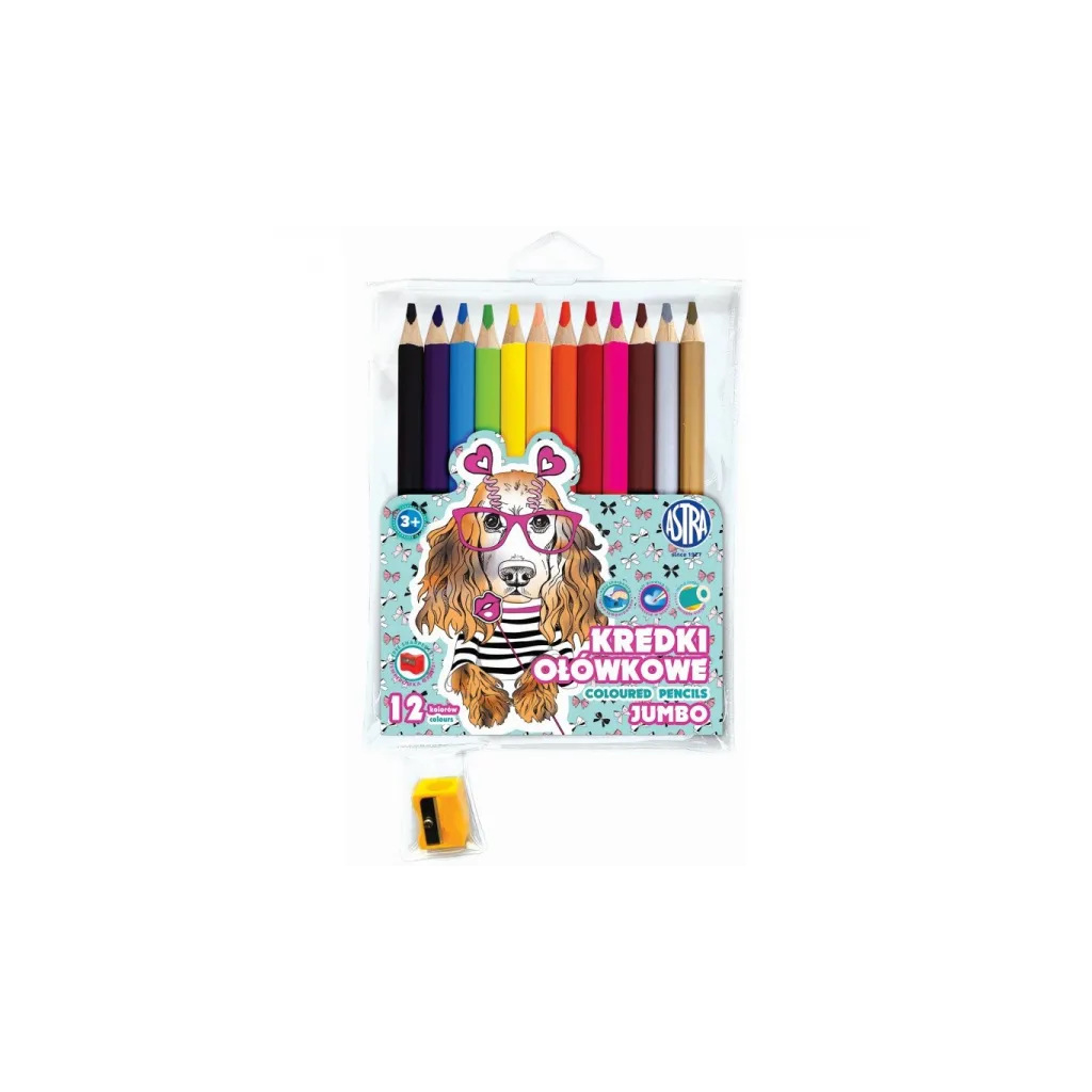 Školní barvičky JUMBO 12ks + struhadlo SWEET DOGS, 312221008