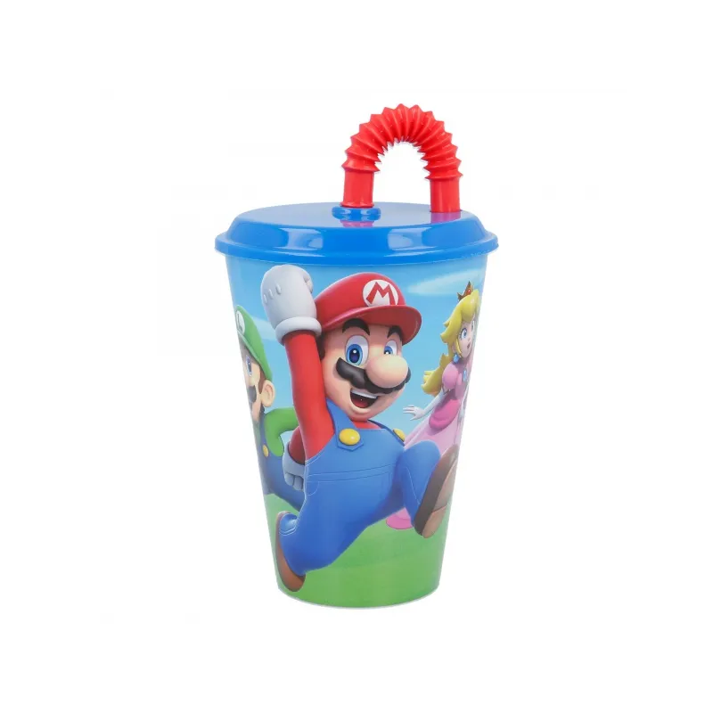 Plastový pohár s víkem a brčkem SUPER MARIO 430ml, 21430 Plastový pohár s víkem a brčkem SUPER MARIO 430ml, 21430