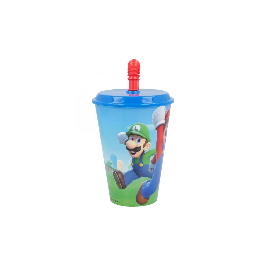 Plastový pohár s vrchnákom a slamkou SUPER MARIO 430ml, 21430