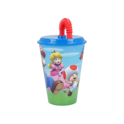 Plastový pohár s vrchnákom a slamkou SUPER MARIO 430ml, 21430 Plastový pohár s vrchnákom a slamkou SUPER MARIO 430ml, 21430