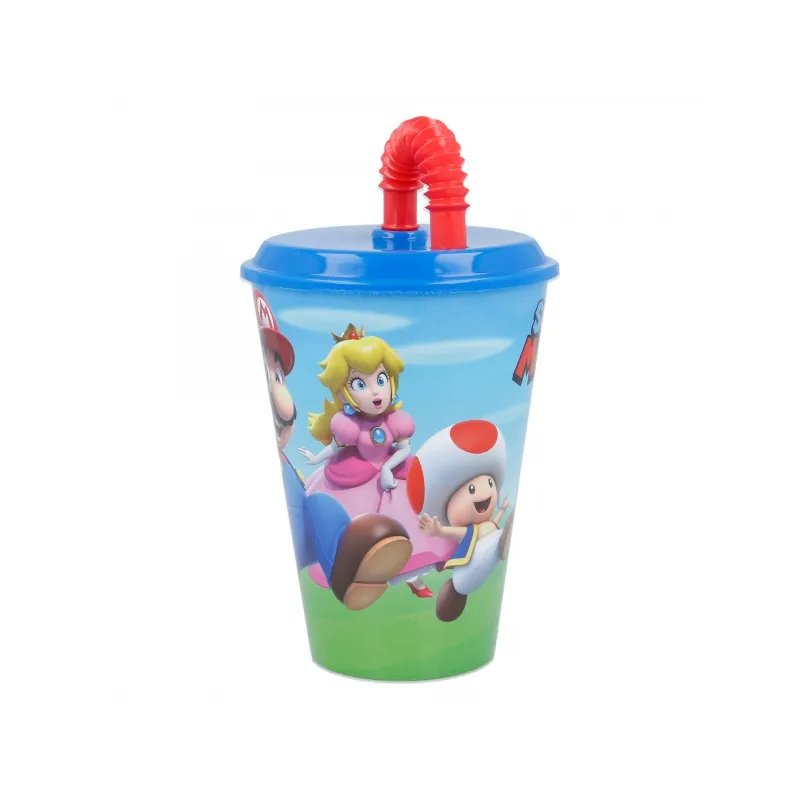 Plastový pohár s vrchnákom a slamkou SUPER MARIO 430ml, 21430 Plastový pohár s vrchnákom a slamkou SUPER MARIO 430ml, 21430