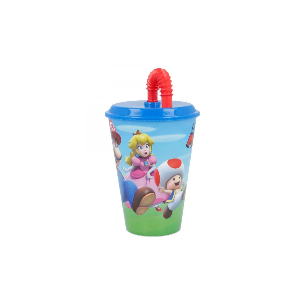 Plastový pohár s vrchnákom a slamkou SUPER MARIO 430ml, 21430