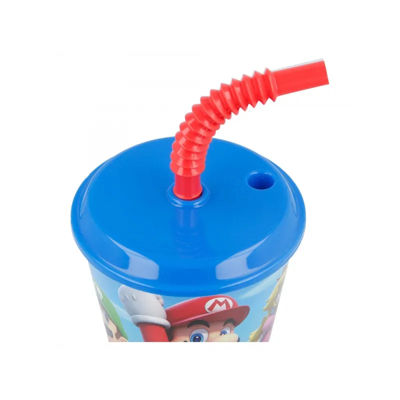 Plastový pohár s vrchnákom a slamkou SUPER MARIO 430ml, 21430 Plastový pohár s vrchnákom a slamkou SUPER MARIO 430ml, 21430