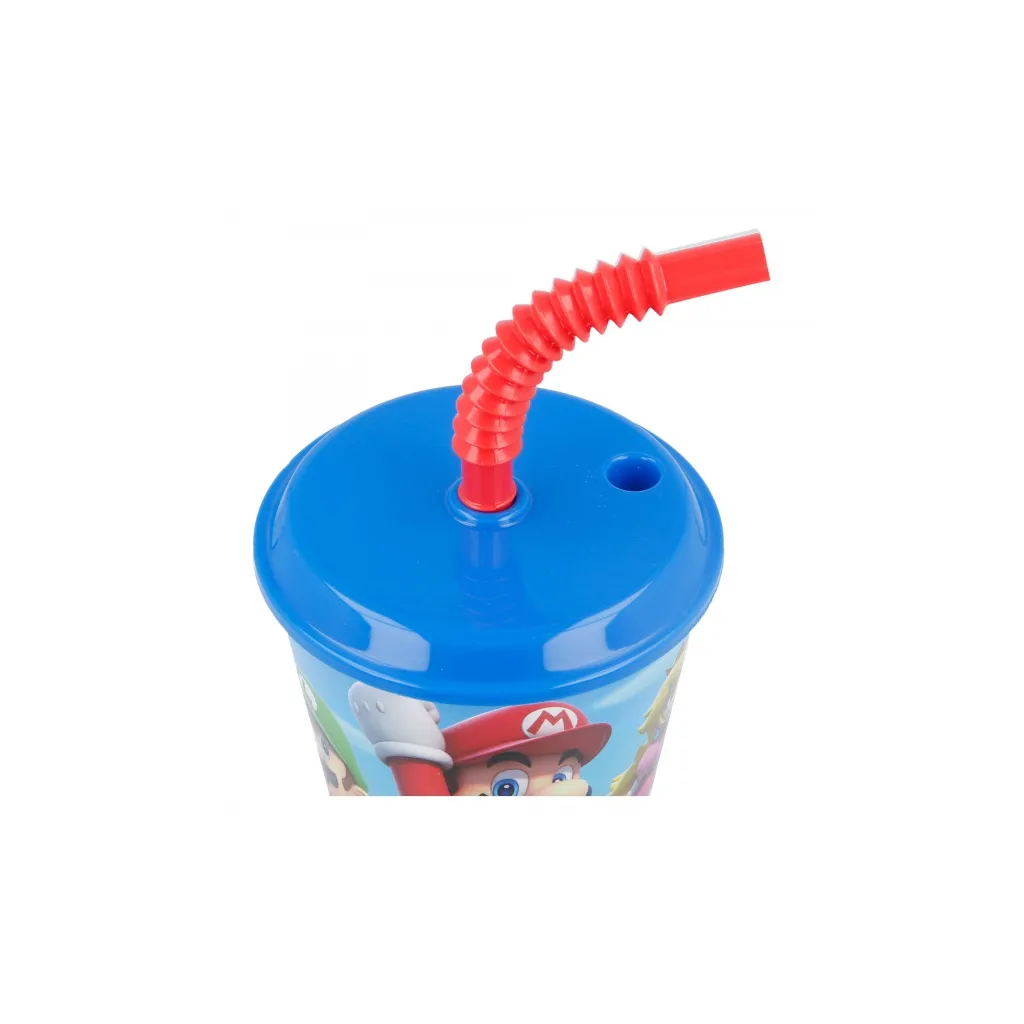 Plastový pohár s vrchnákom a slamkou SUPER MARIO 430ml, 21430