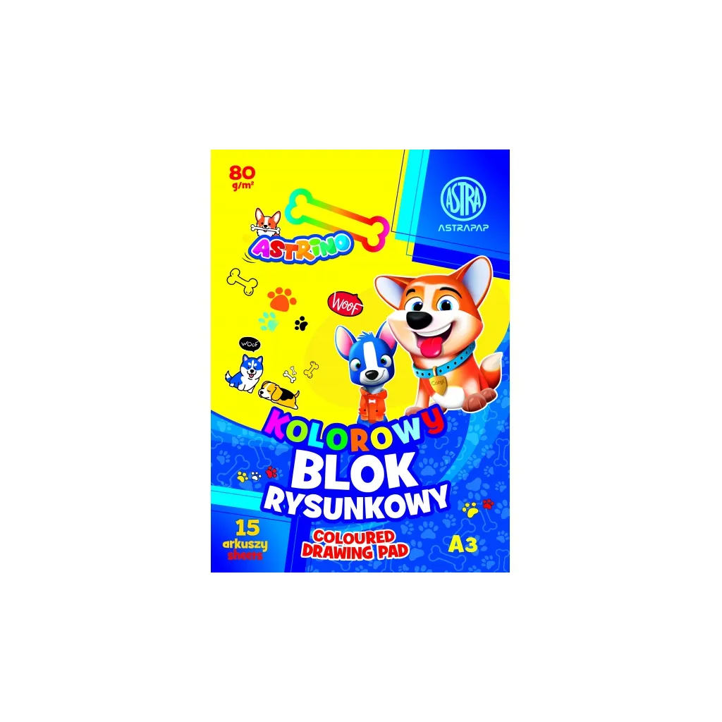 ASTRINO barevné papíry A3, 15 listů, 80g/m2, mix motivů, 106021013