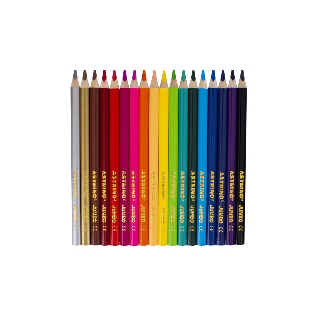 ASTRINO Školské ergonomické okrúhle farbičky JUMBO 18ks + strúhadlo, 312221002