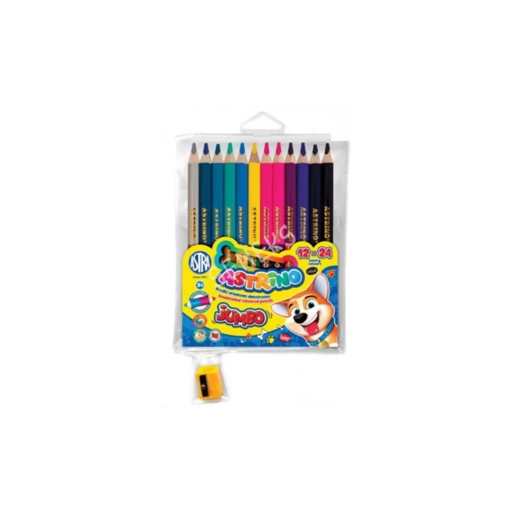 ASTRINO Obojstranné okrúhle farbičky JUMBO 12ks/24farieb + strúhadlo, 312221003