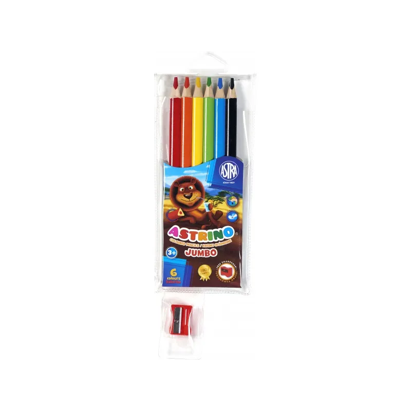 ASTRINO Školské ergonomické trojhranné farbičky JUMBO 6ks + strúhadlo, 312115003 ASTRINO Školské ergonomické trojhranné farbičky JUMBO 6ks + strúhadlo, 312115003