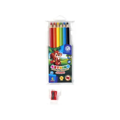 ASTRINO Školské ergonomické trojhranné farbičky JUMBO 6ks + strúhadlo, 312115003 ASTRINO Školské ergonomické trojhranné farbičky JUMBO 6ks + strúhadlo, 312115003