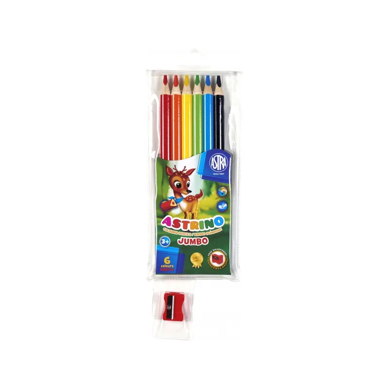 ASTRINO Školské ergonomické trojhranné farbičky JUMBO 6ks + strúhadlo, 312115003 ASTRINO Školské ergonomické trojhranné farbičky JUMBO 6ks + strúhadlo, 312115003