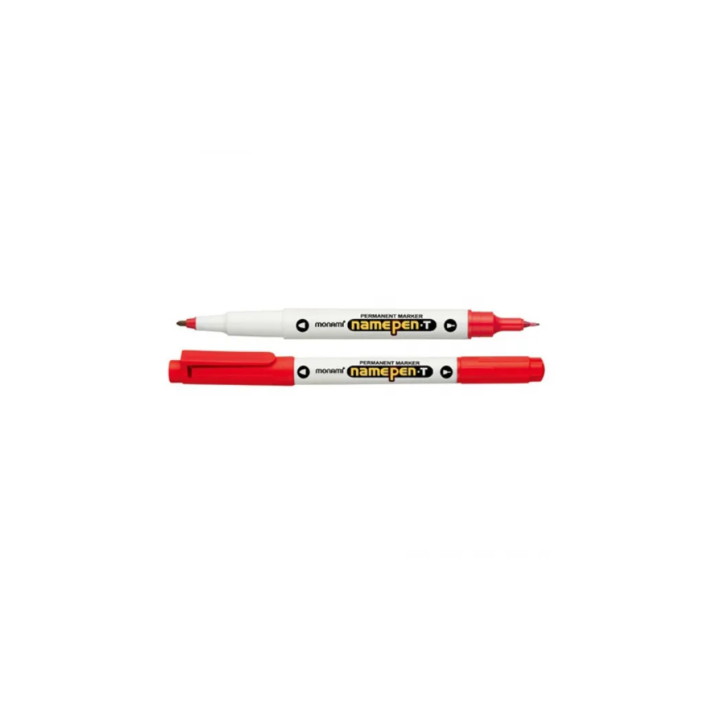 Permanentný univerzálny obojstranný popisovač Monami NAME PEN, Červený