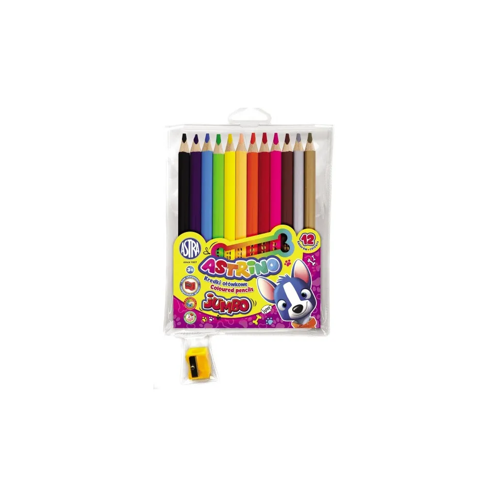 ASTRINO Školské ergonomické okrúhle farbičky JUMBO 12ks + strúhadlo, 312221001
