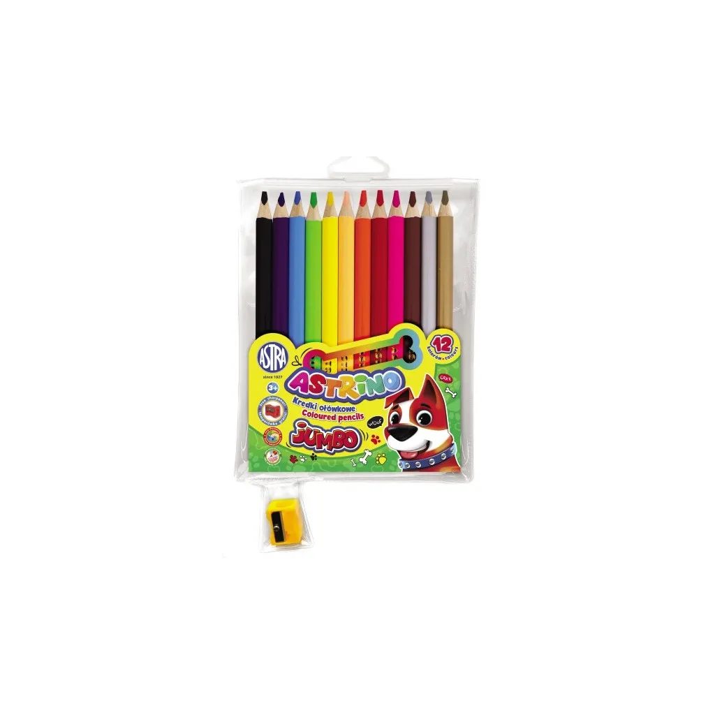 ASTRINO Školské ergonomické okrúhle farbičky JUMBO 12ks + strúhadlo, 312221001