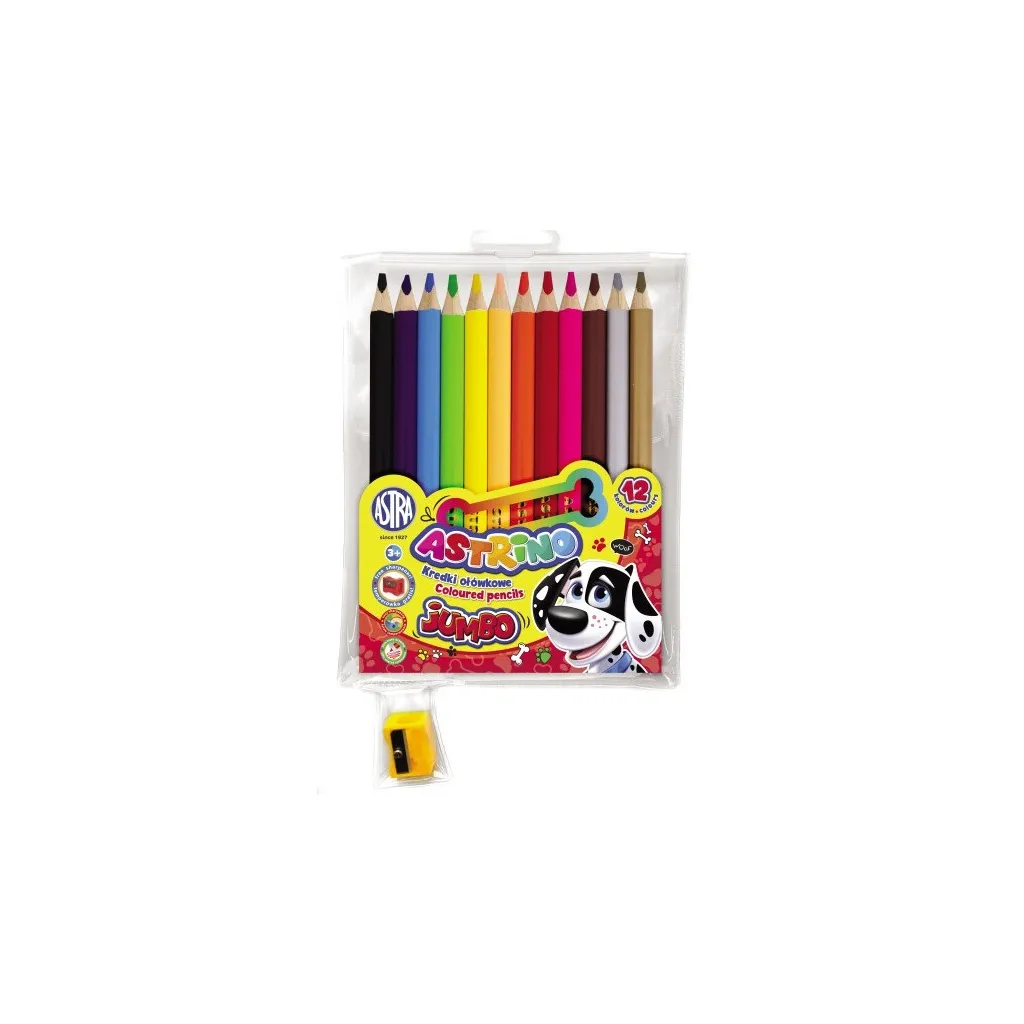 ASTRINO Školní ergonomické kulaté barvičky JUMBO 12ks + struhadlo, 312221001