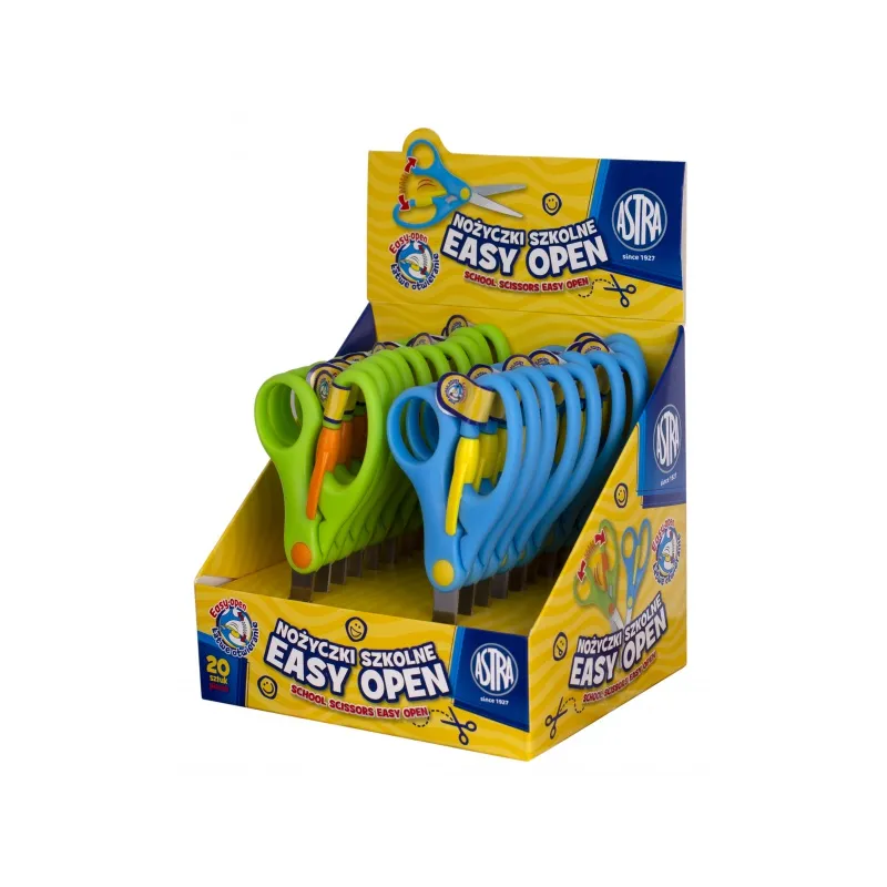 ASTRA Školské ergonomické nožnice s odpružením, 13cm, stojan, mix farieb, 407120001 ASTRA Školské ergonomické nožnice s odpružením, 13cm, stojan, mix farieb, 407120001