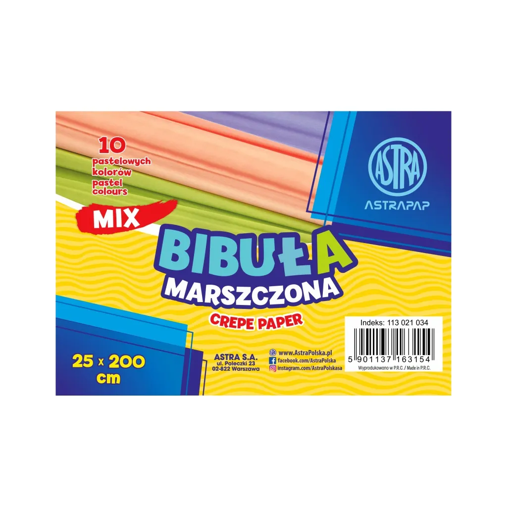 ASTRAPAP Papír krepový pastelový, 200 x 25cm, 10 ks, mix barev, 113021034