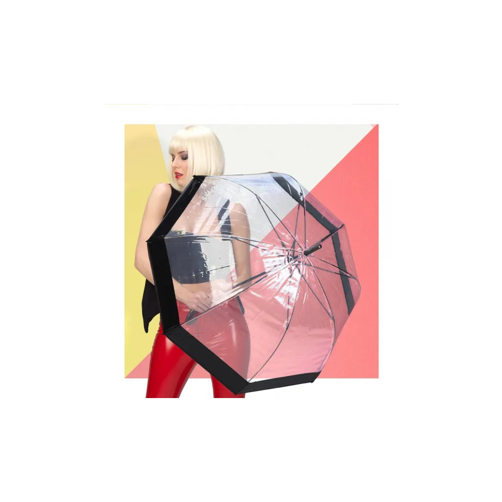 PERLETTI Dámsky automatický dáždnik BLACK BORDER Transparent, 26214