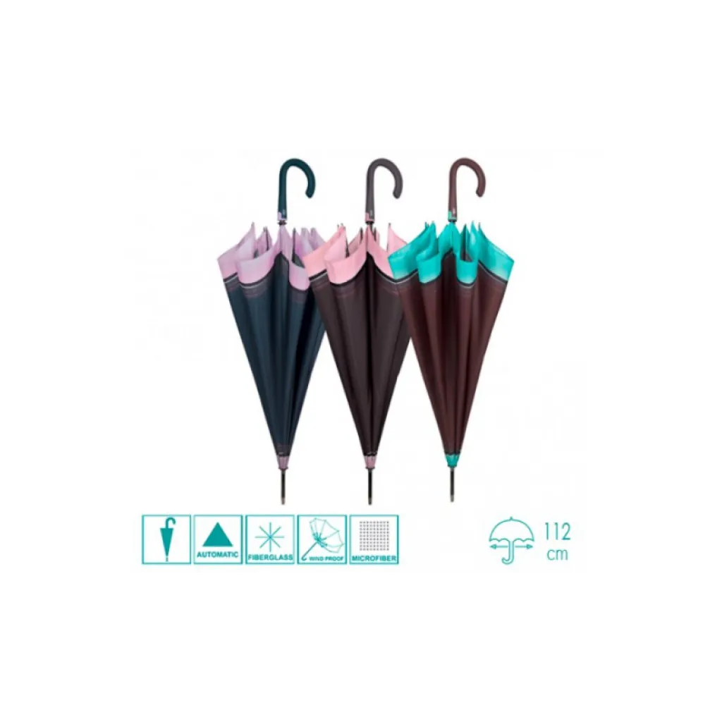 PERLETTI Dámský automatický deštník COLOR BORDER / fialová obruba, 21695