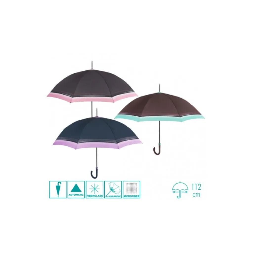 PERLETTI Dámsky automatický dáždnik COLOR BORDER / tyrkysová obruba, 21695